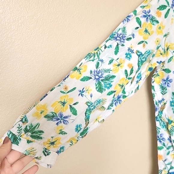 Old Navy Linen Blend Tropical Bird Print Popover Blouse - Size XL - Picture 3 of 6